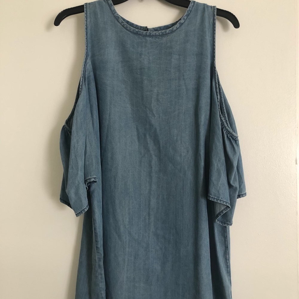 Chambray cold shoulder dress